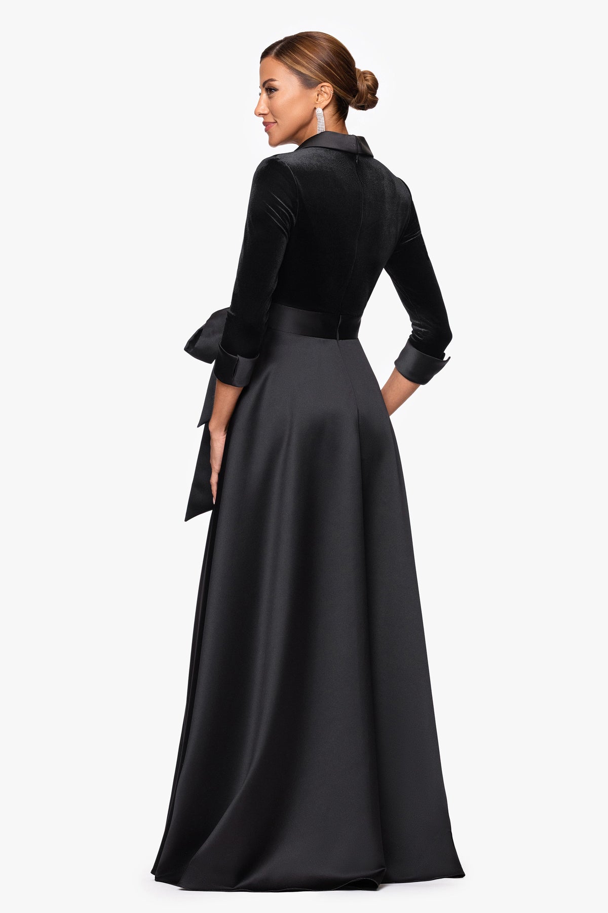 "Lucy" Velvet Top & Satin Skirt Tuxedo Dress Black