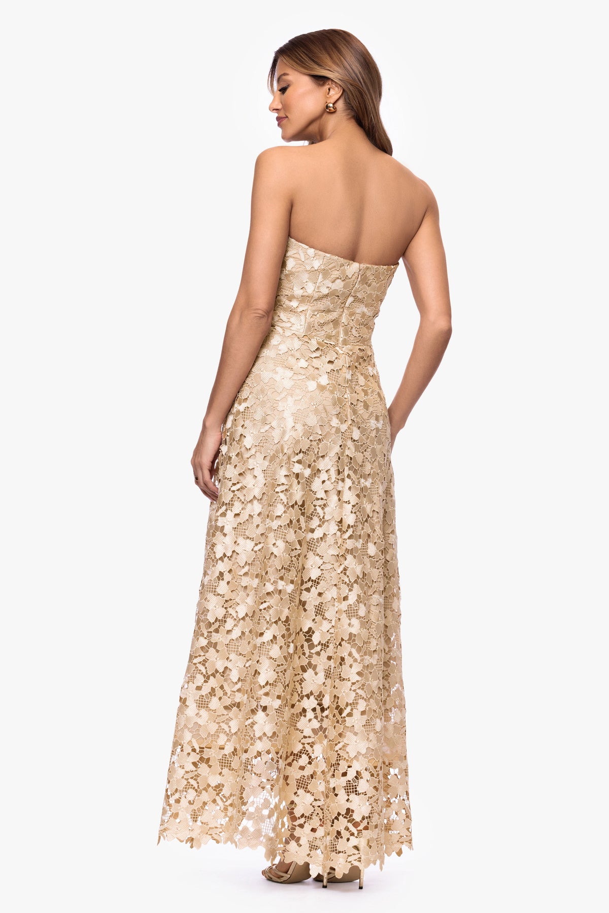"Colby" Lace Strapless Gown Gold