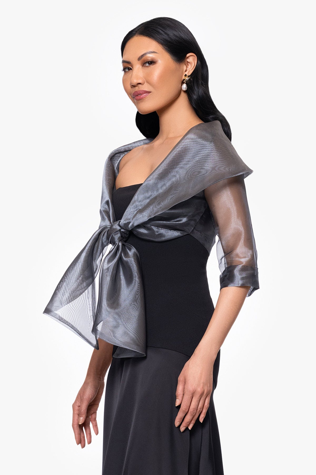 "Agnes" Organza 3/4 Sleeve Shawl Wrap Gunmetal