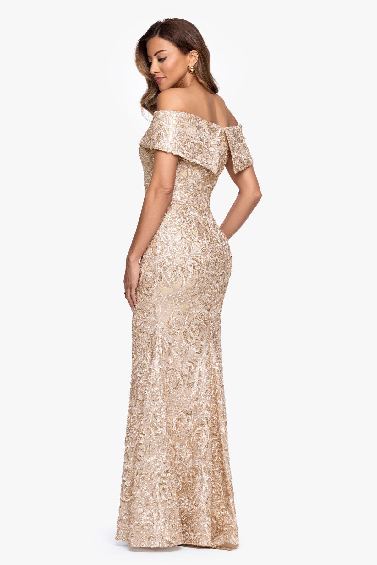 "Georgia" Soutache Off The Shoulder Gown Champagne