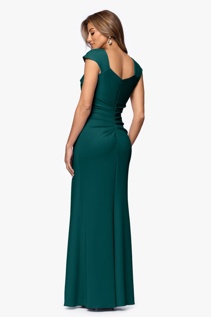 "Lenore" Techno Scuba Asymmetrical Neckline Dress Hunter