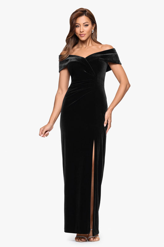 "Charmaine" Velvet Off The Shoulder Gown Black