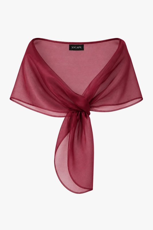"Joan" Pull Through Organza Shawl Wrap Wine