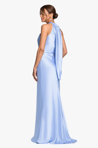 "Francesca" Satin Halter Tie Neck Dress Light Blue