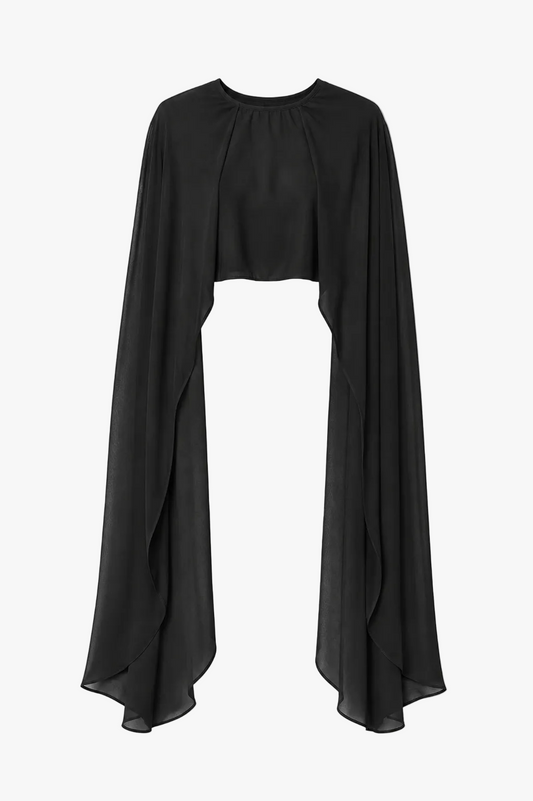 "Lee" Souffle Chiffon Long Cape Black