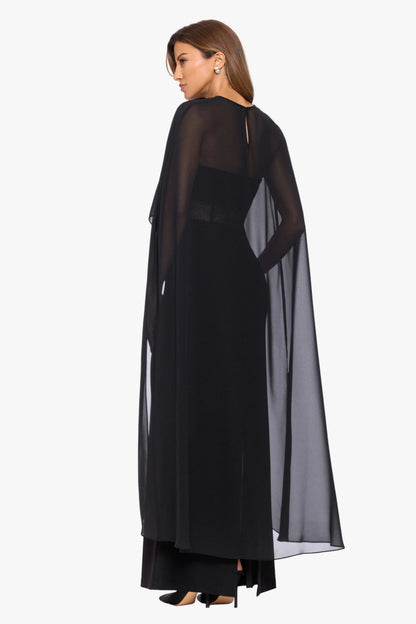 "Lee" Souffle Chiffon Long Cape Black