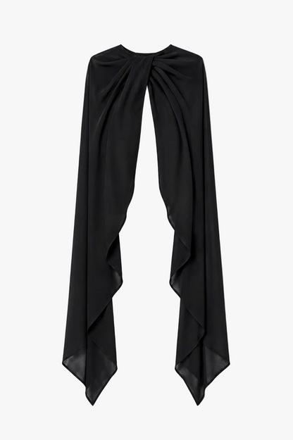 "Rose" Chiffon Twist Knot Long Cape Black