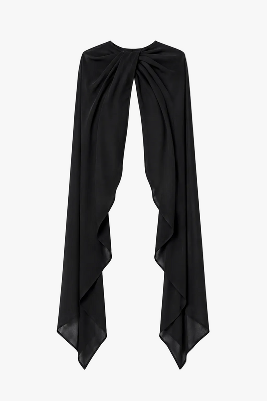 "Rose" Chiffon Twist Knot Long Cape Black