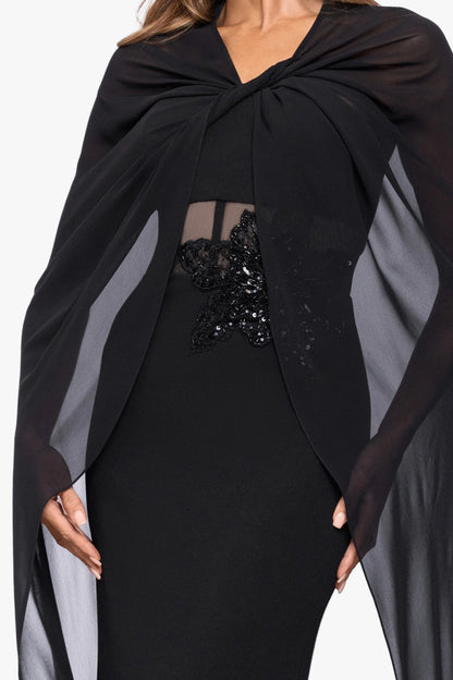"Rose" Chiffon Twist Knot Long Cape Black