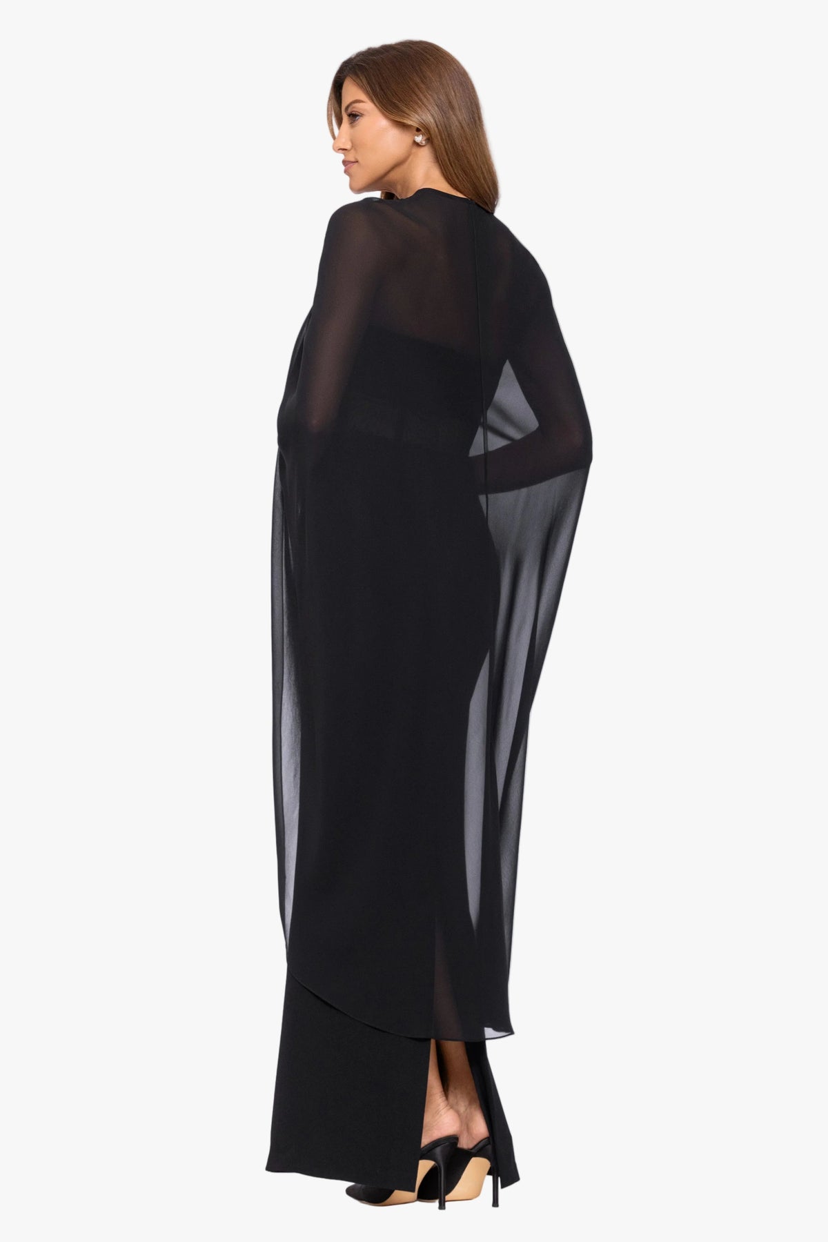 "Rose" Chiffon Twist Knot Long Cape Black