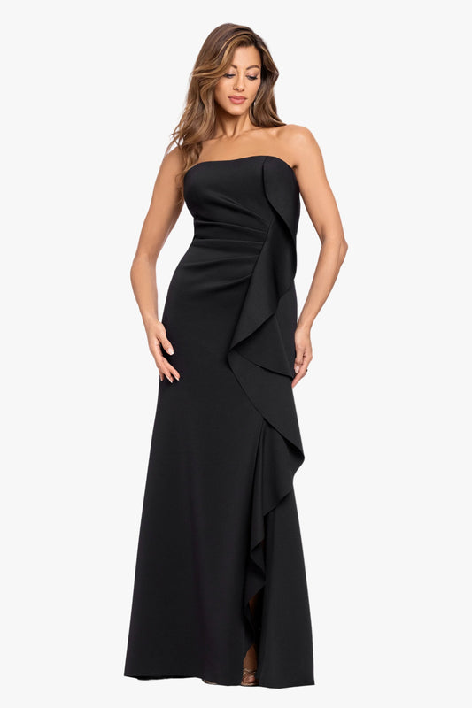 "Brianne" Techno Scuba Side Ruffle Dress Black