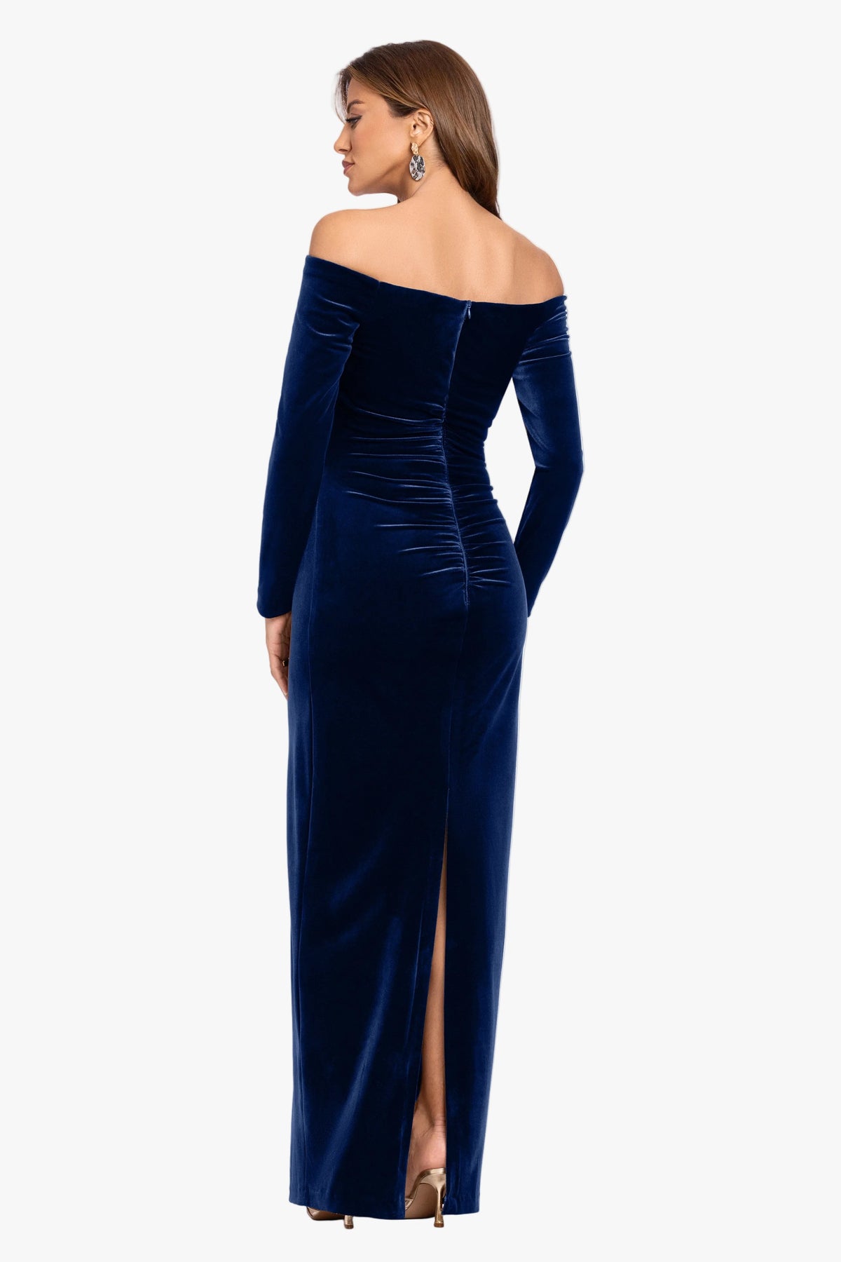 "Christy" Off the Shoulder Velvet Dress Navy