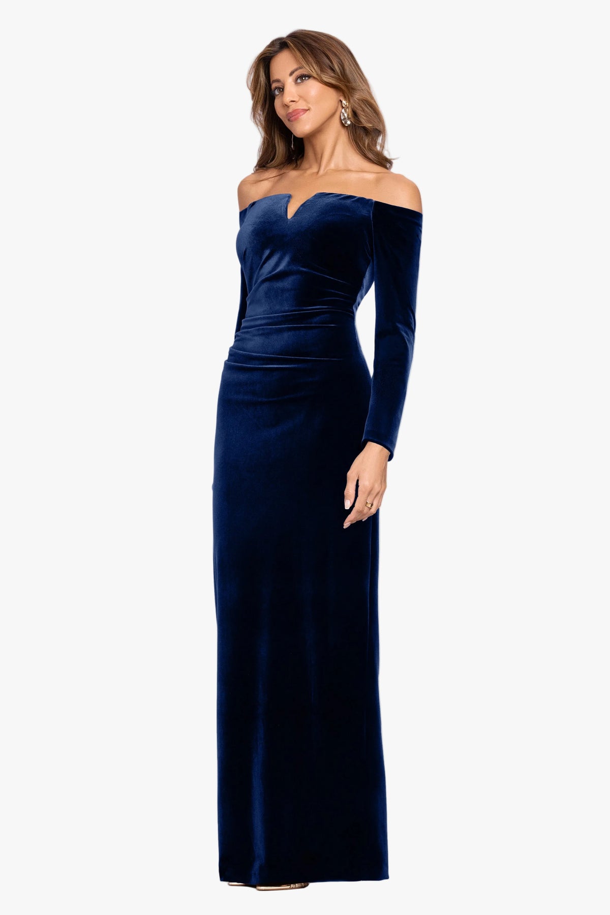 "Christy" Off the Shoulder Velvet Dress Navy