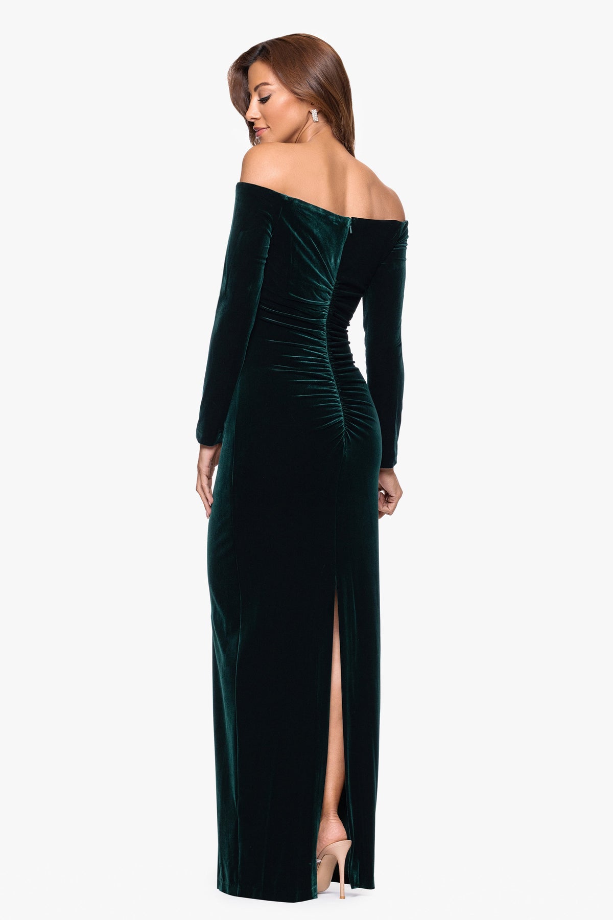 "Christy" Off the Shoulder Velvet Dress Hunter