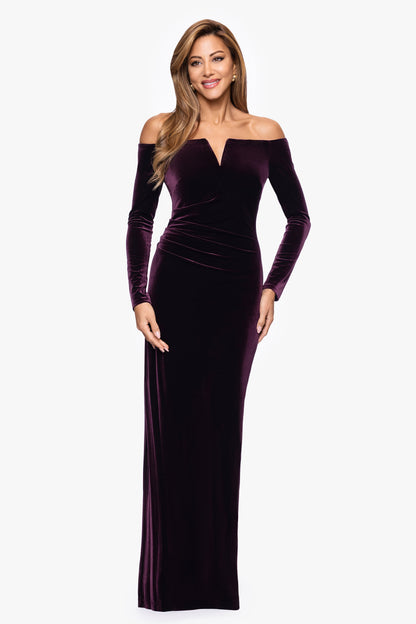 "Christy" Off the Shoulder Velvet Dress Maroon