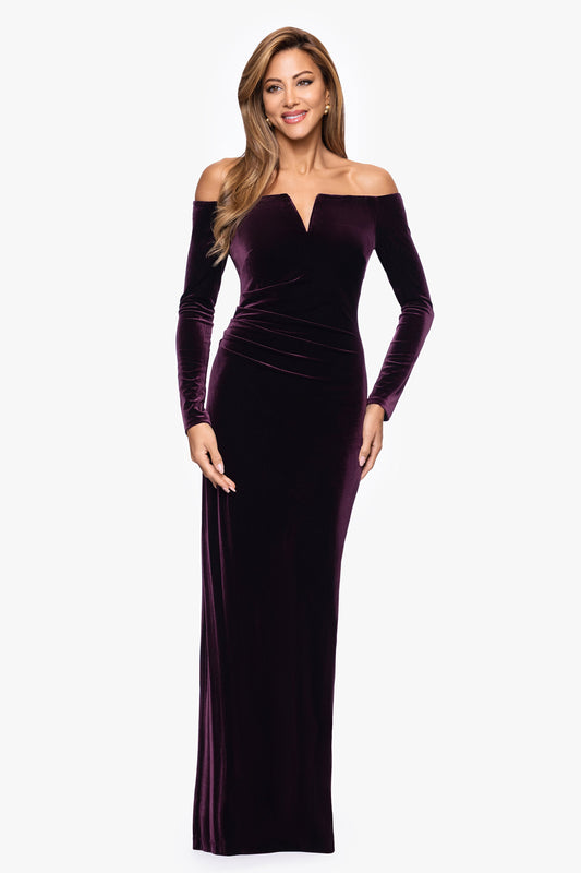 "Christy" Off the Shoulder Velvet Dress Maroon