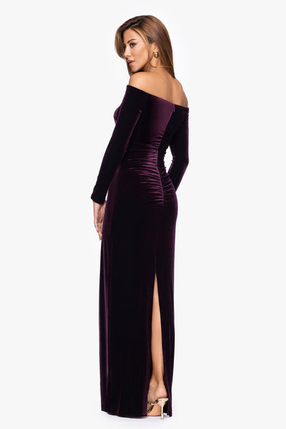 "Christy" Off the Shoulder Velvet Dress Maroon