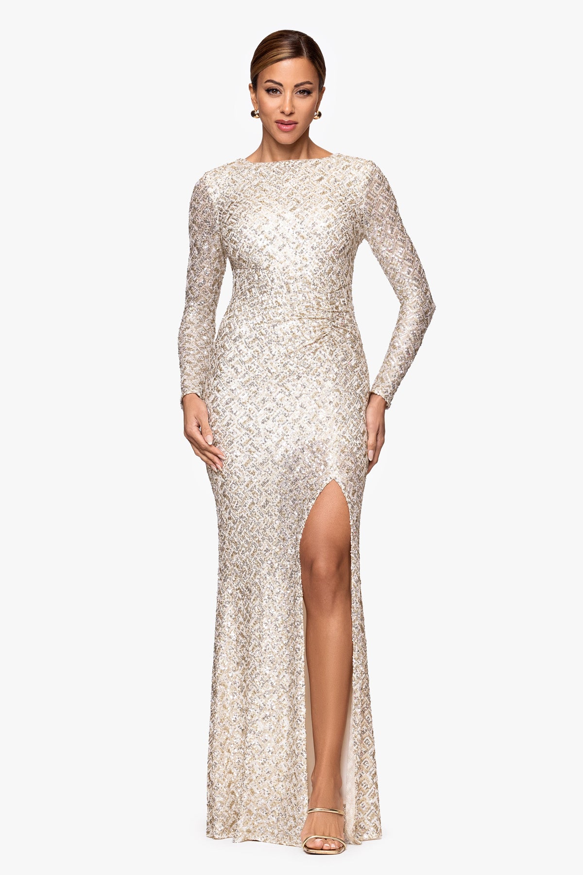 Petite "Adaline" Sequin Slit Dress Gold/Silver