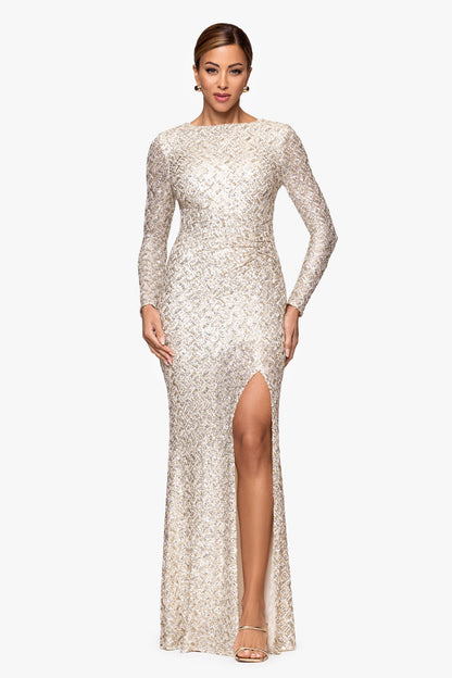 Petite "Adaline" Sequin Slit Dress Gold/Silver