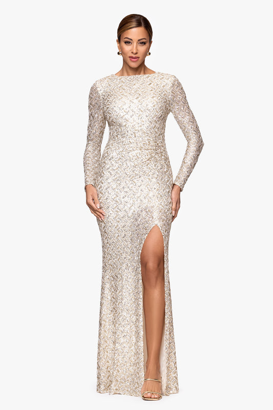 Petite "Adaline" Sequin Slit Dress Gold/Silver