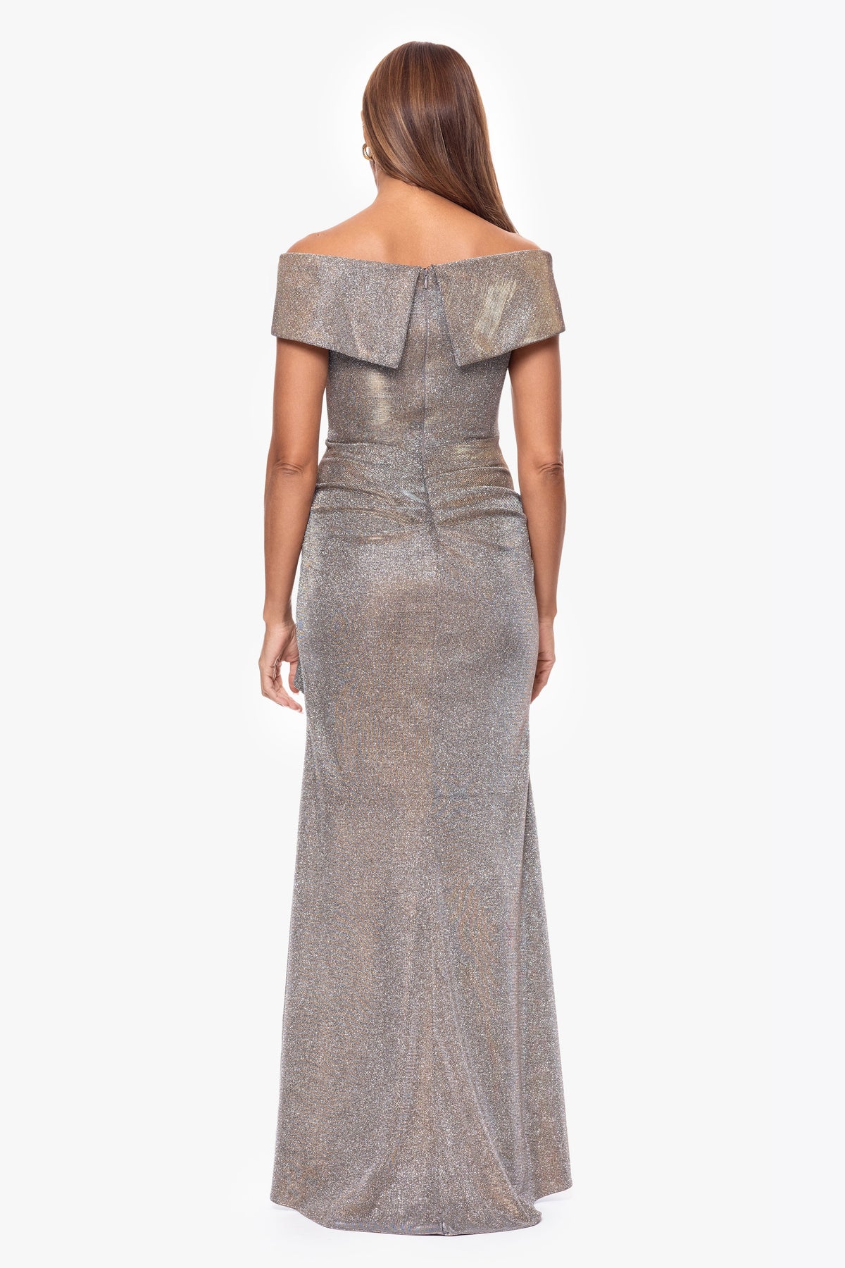 "Raveena" Foil Knit Ruffle Dress Sand