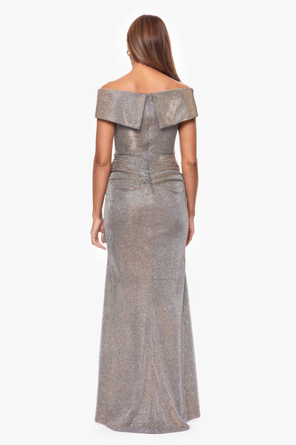 "Raveena" Foil Knit Ruffle Dress Sand