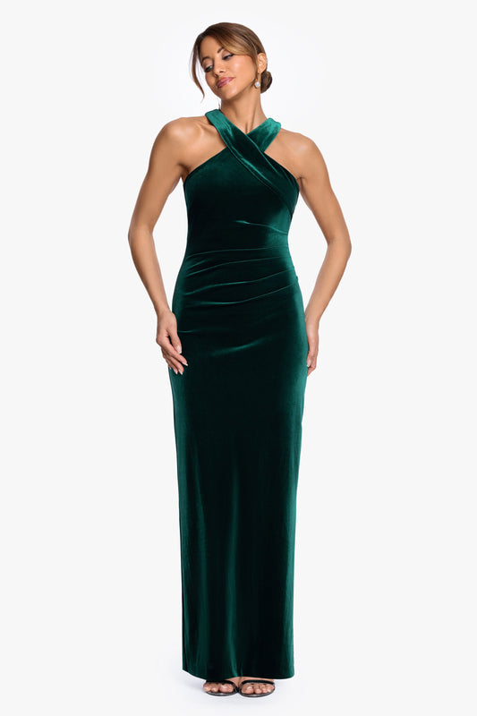 Petite "Milan" Velvet Cross Top Dress Hunter