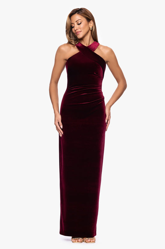 Petite "Milan" Velvet Cross Top Dress Burgundy