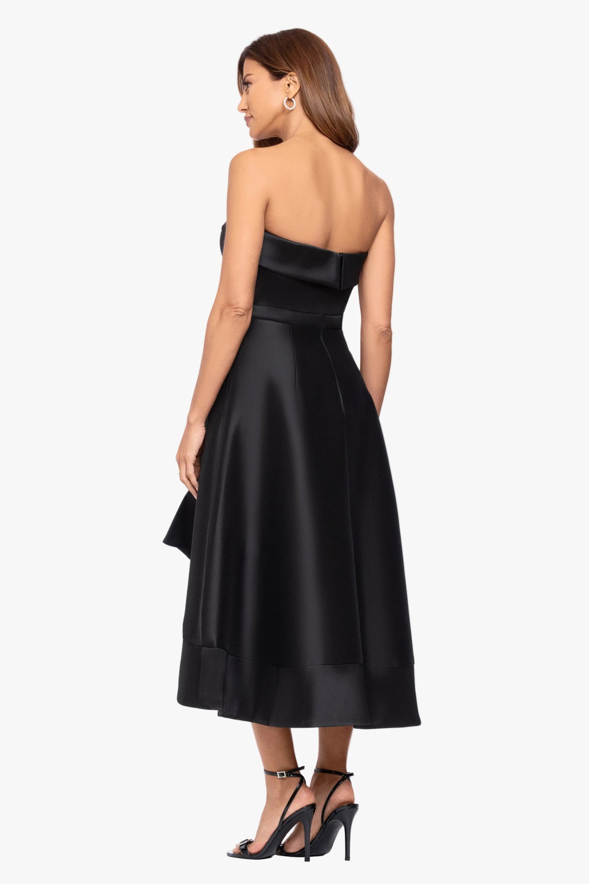 "Claire" Stretch Mikado Strapless Midi Dress Black