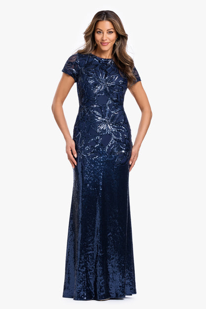 "Violet" Sequin Cap Sleeve Gown Navy