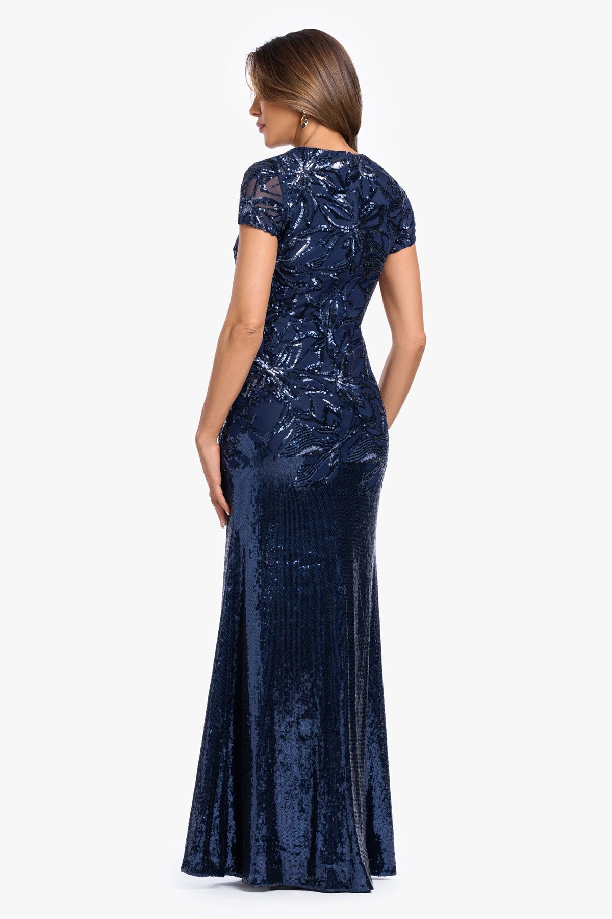 "Violet" Sequin Cap Sleeve Gown Navy