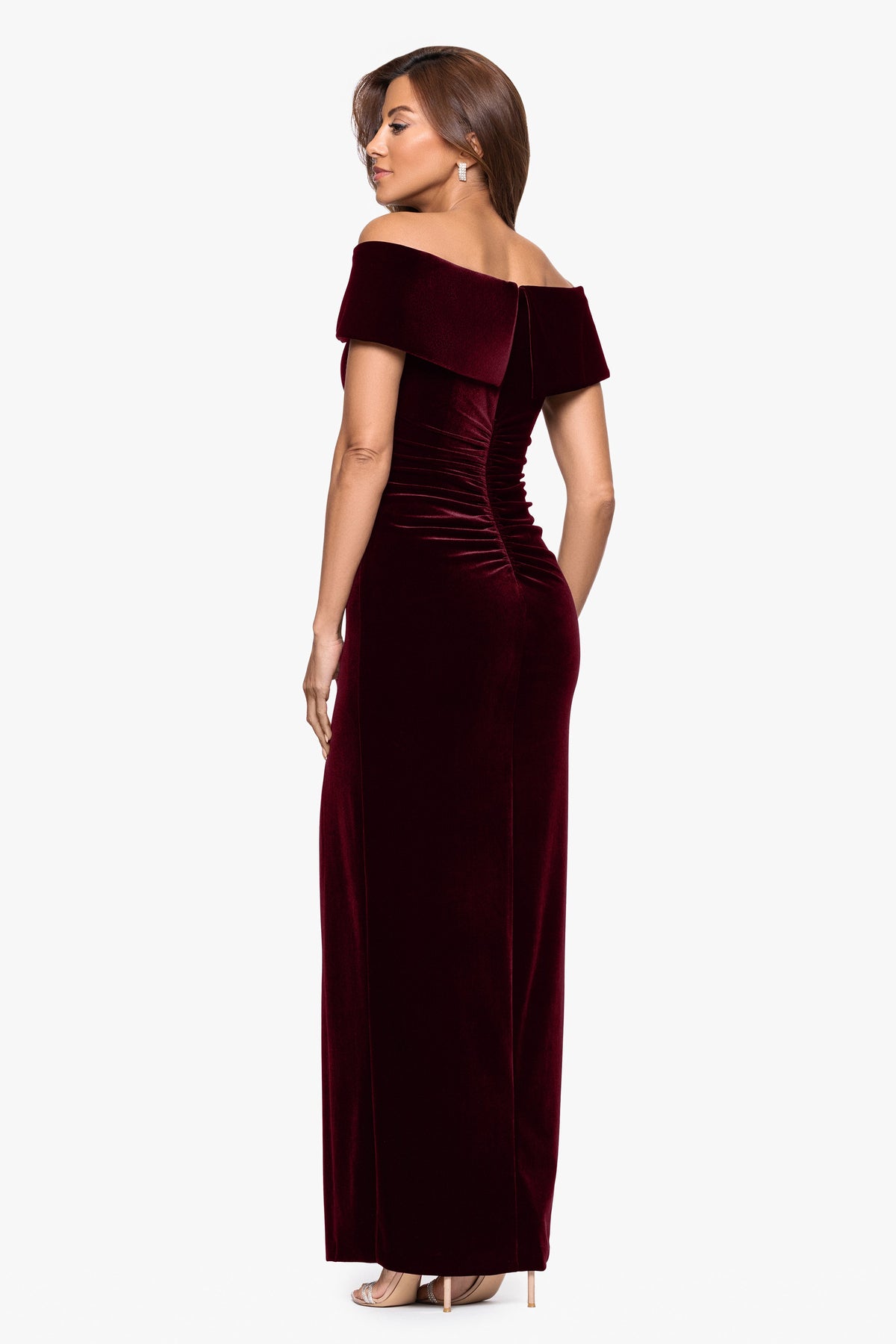 "Charmaine" Velvet Off The Shoulder Gown Burgundy