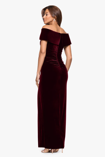 "Charmaine" Velvet Off The Shoulder Gown Burgundy