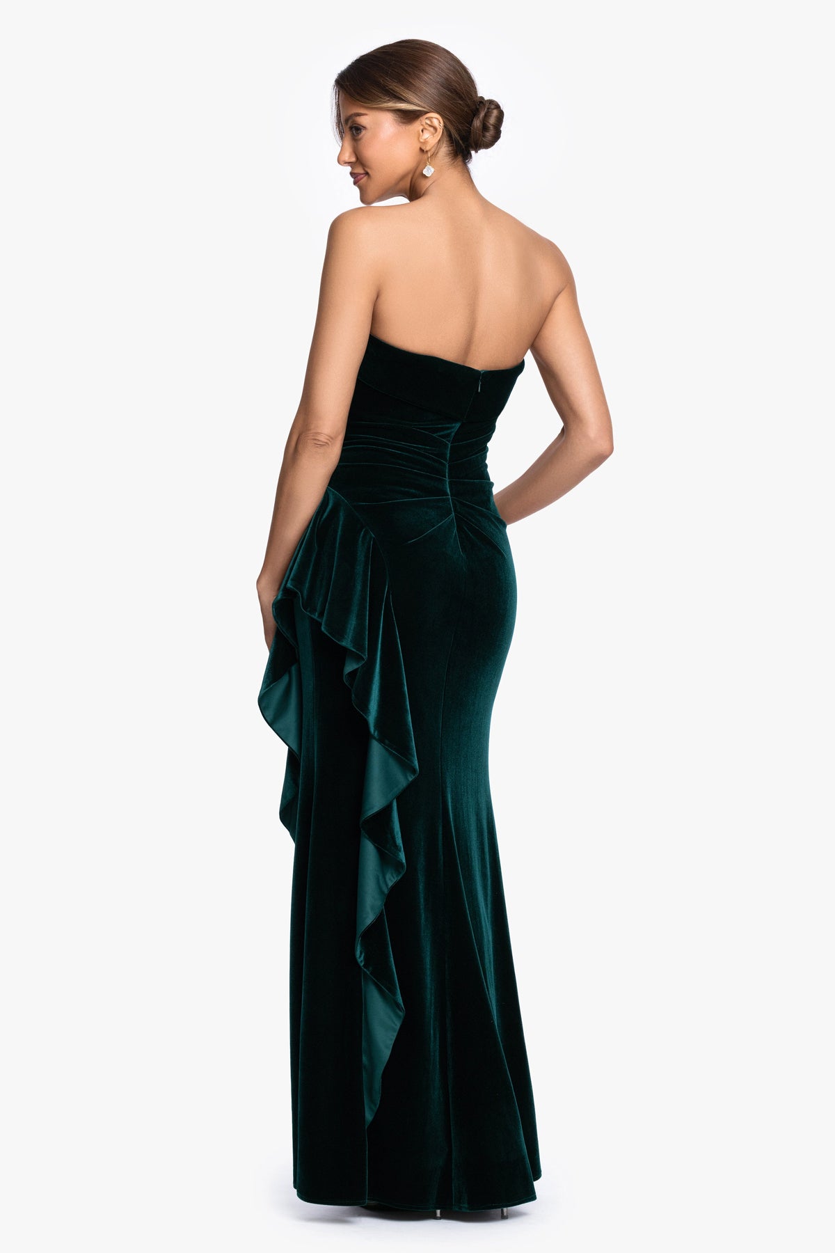 "Dillon" Stretch Velvet Strapless Dress Hunter