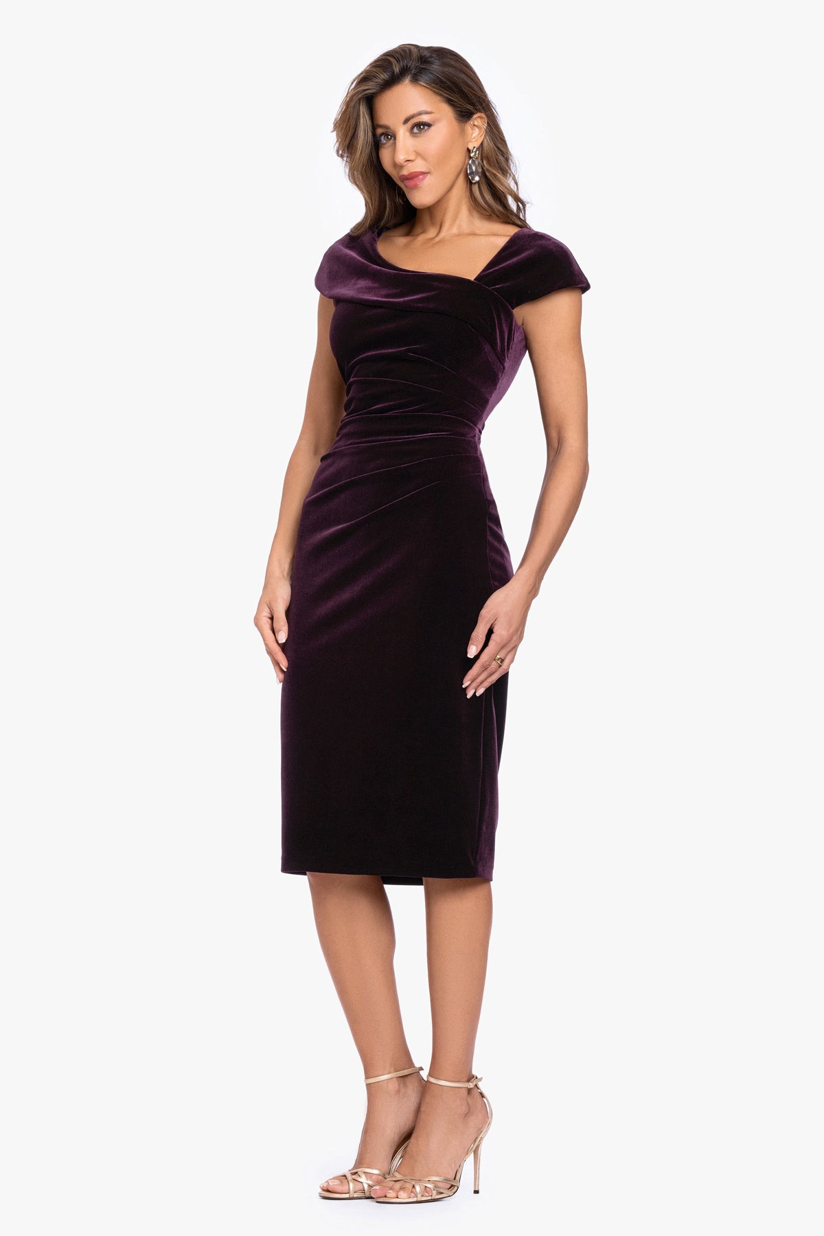 "Alina" Velvet Asymmetrical Cap Sleeve Short Dress Maroon