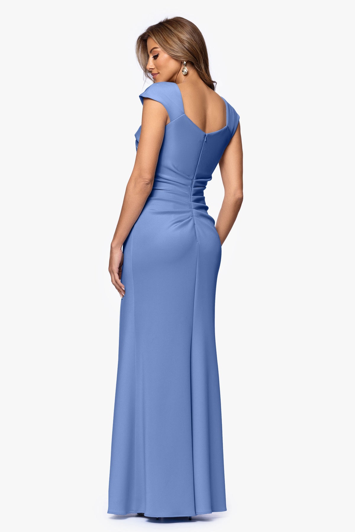 "Lenore" Techno Scuba Asymmetrical Neckline Dress Slate