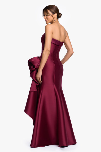 "Diana" Mikado Strapless Rouched Dress Wine