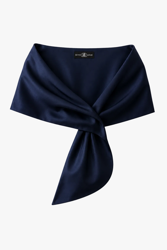 "Trixie" Satin Pull Through Shawl Wrap Navy