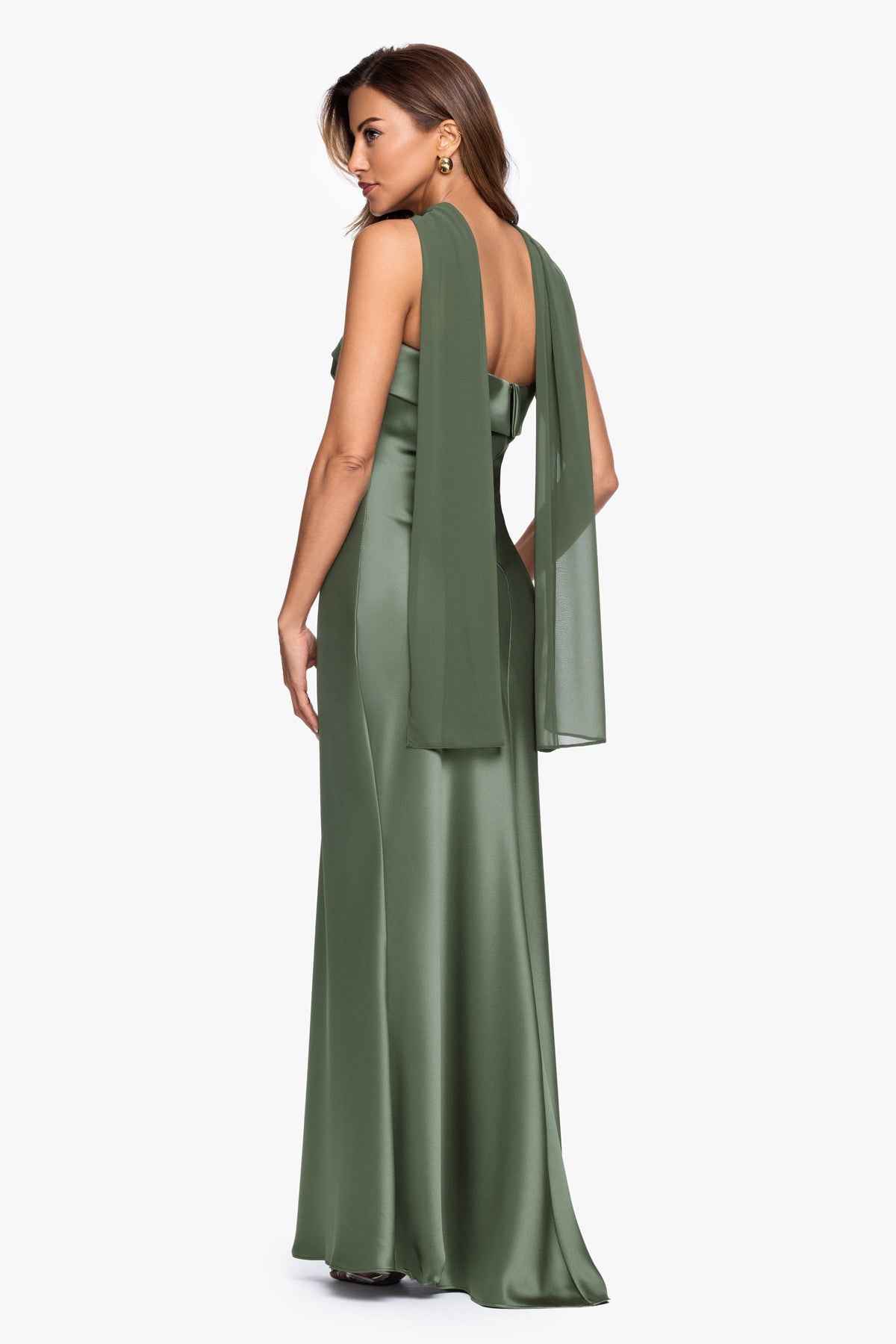 "Lila" Satin With Hammered Chiffon Scarf Dress Black