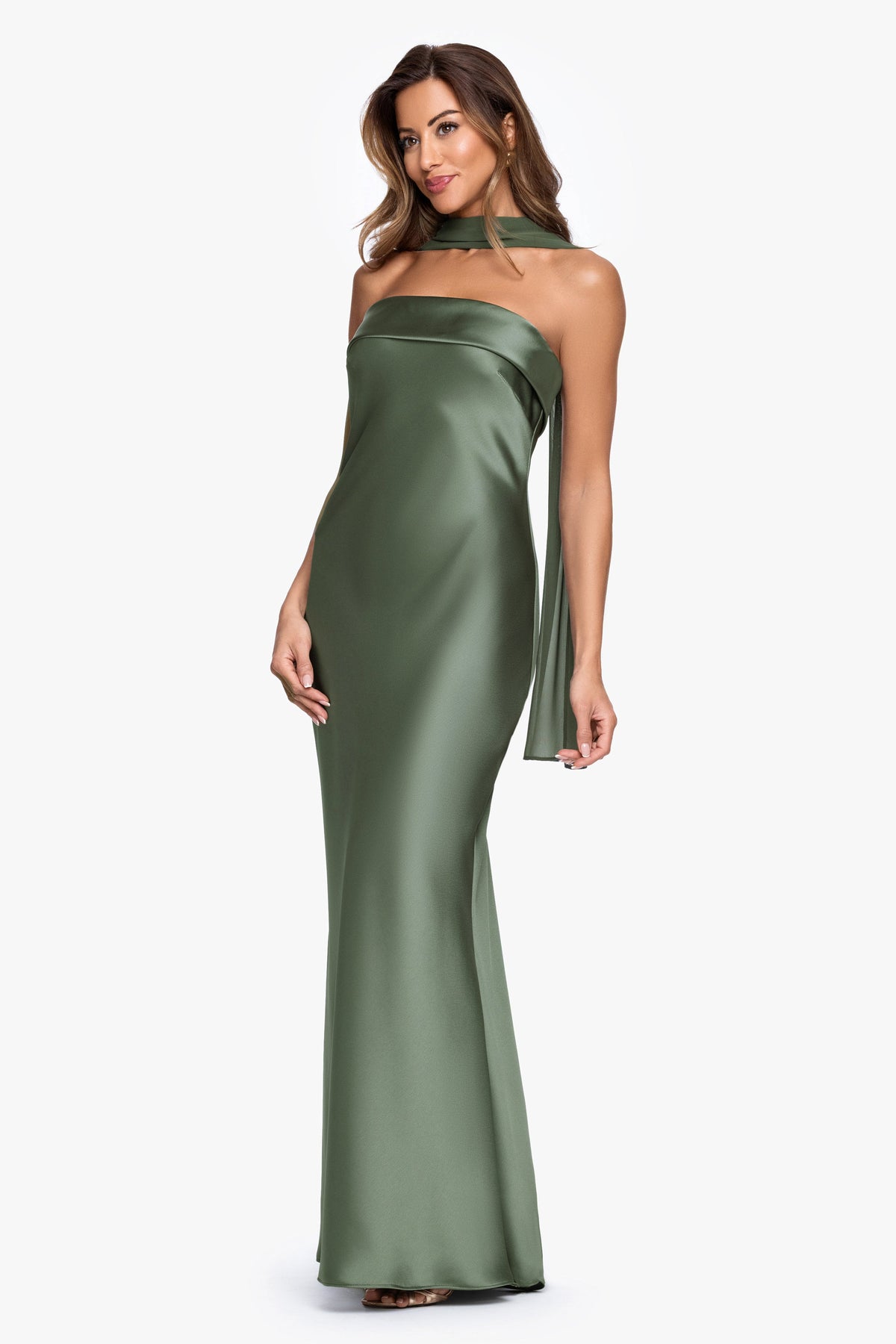 "Lila" Satin With Hammered Chiffon Scarf Dress Black