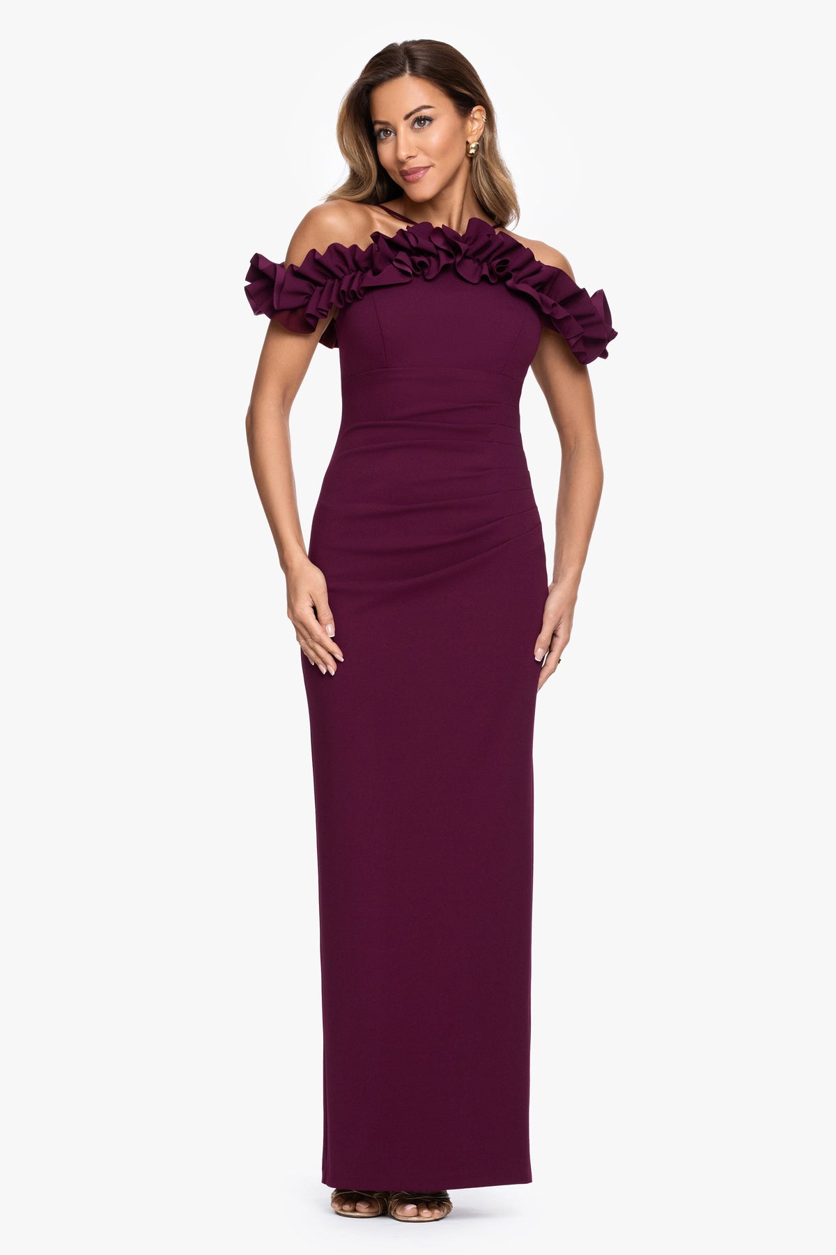 "Tyla" Scuba Crepe Ruffle Top Dress Raisin