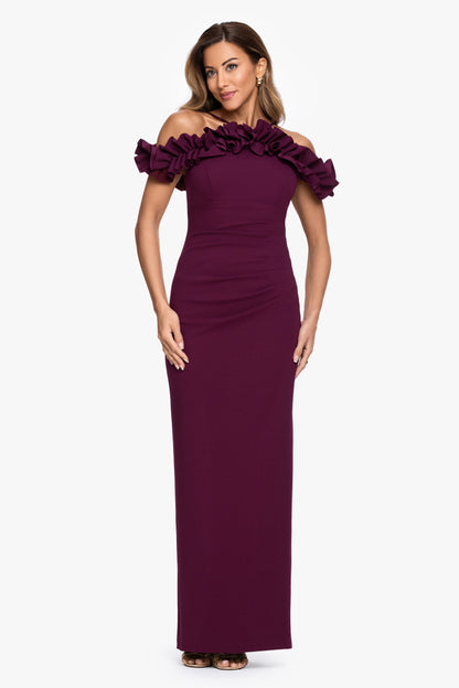 "Tyla" Scuba Crepe Ruffle Top Dress Raisin
