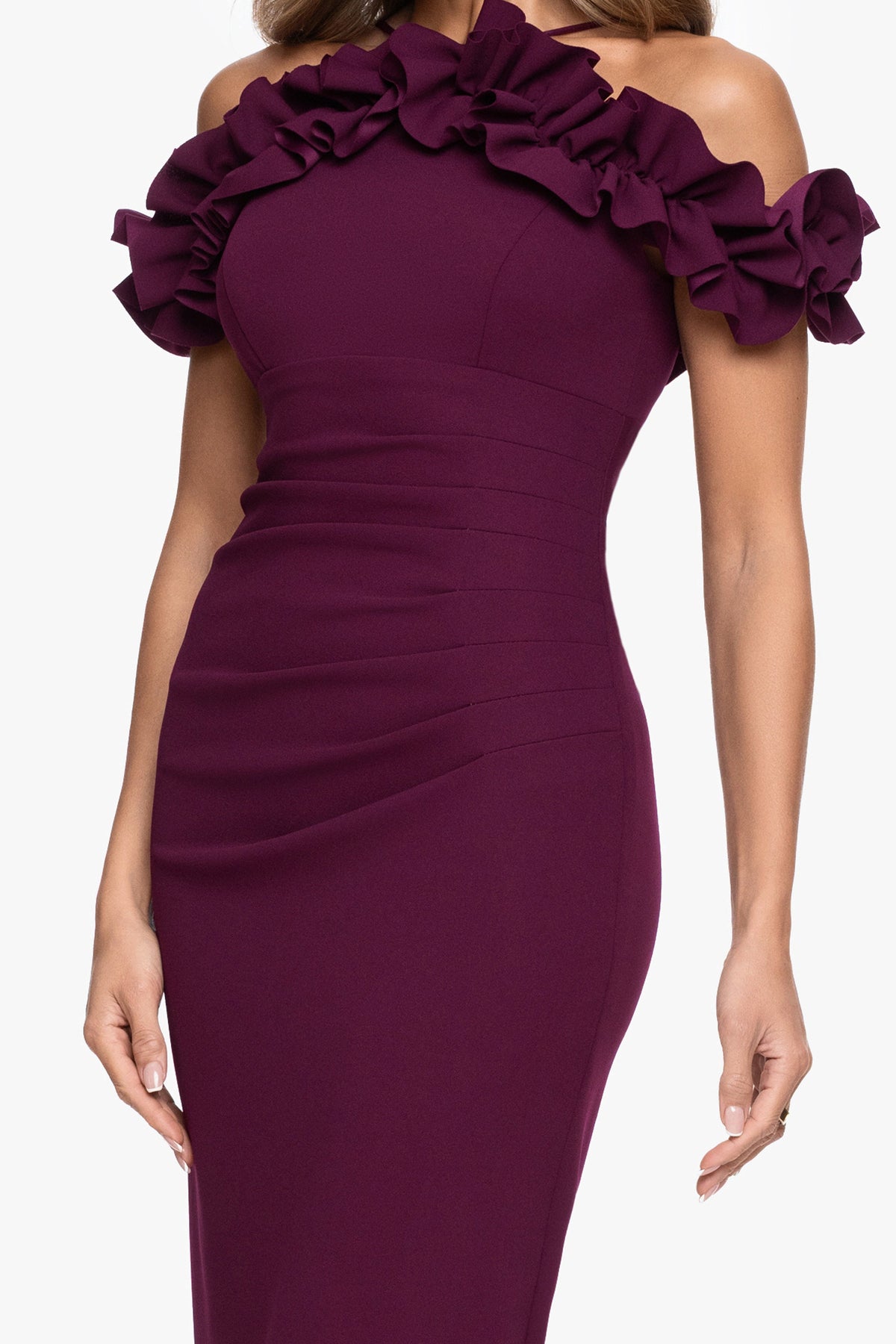 "Tyla" Scuba Crepe Ruffle Top Dress Raisin