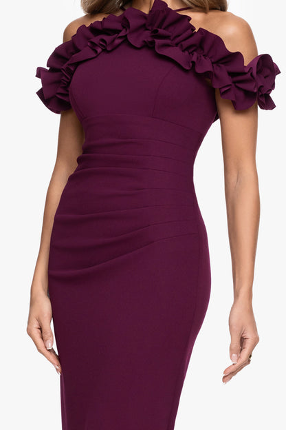 "Tyla" Scuba Crepe Ruffle Top Dress Raisin