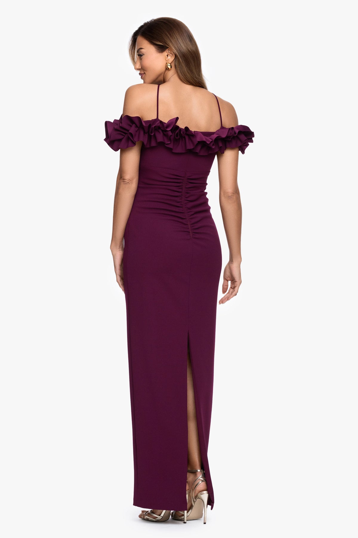 "Tyla" Scuba Crepe Ruffle Top Dress Raisin