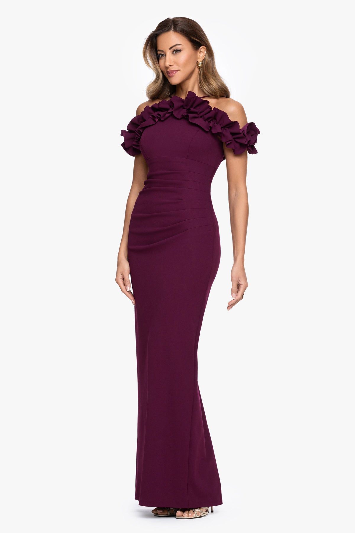 "Tyla" Scuba Crepe Ruffle Top Dress Raisin