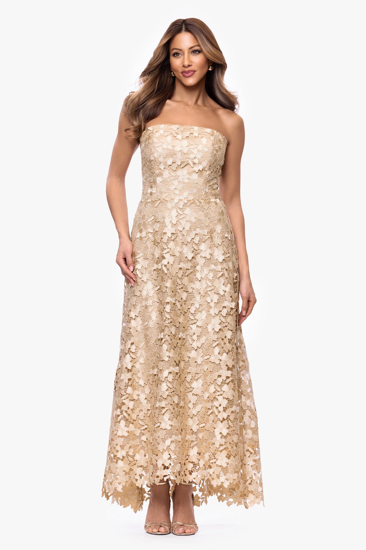 "Colby" Lace Strapless Gown Gold