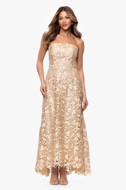 "Colby" Lace Strapless Gown Gold