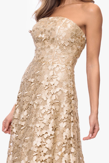 "Colby" Lace Strapless Gown Gold