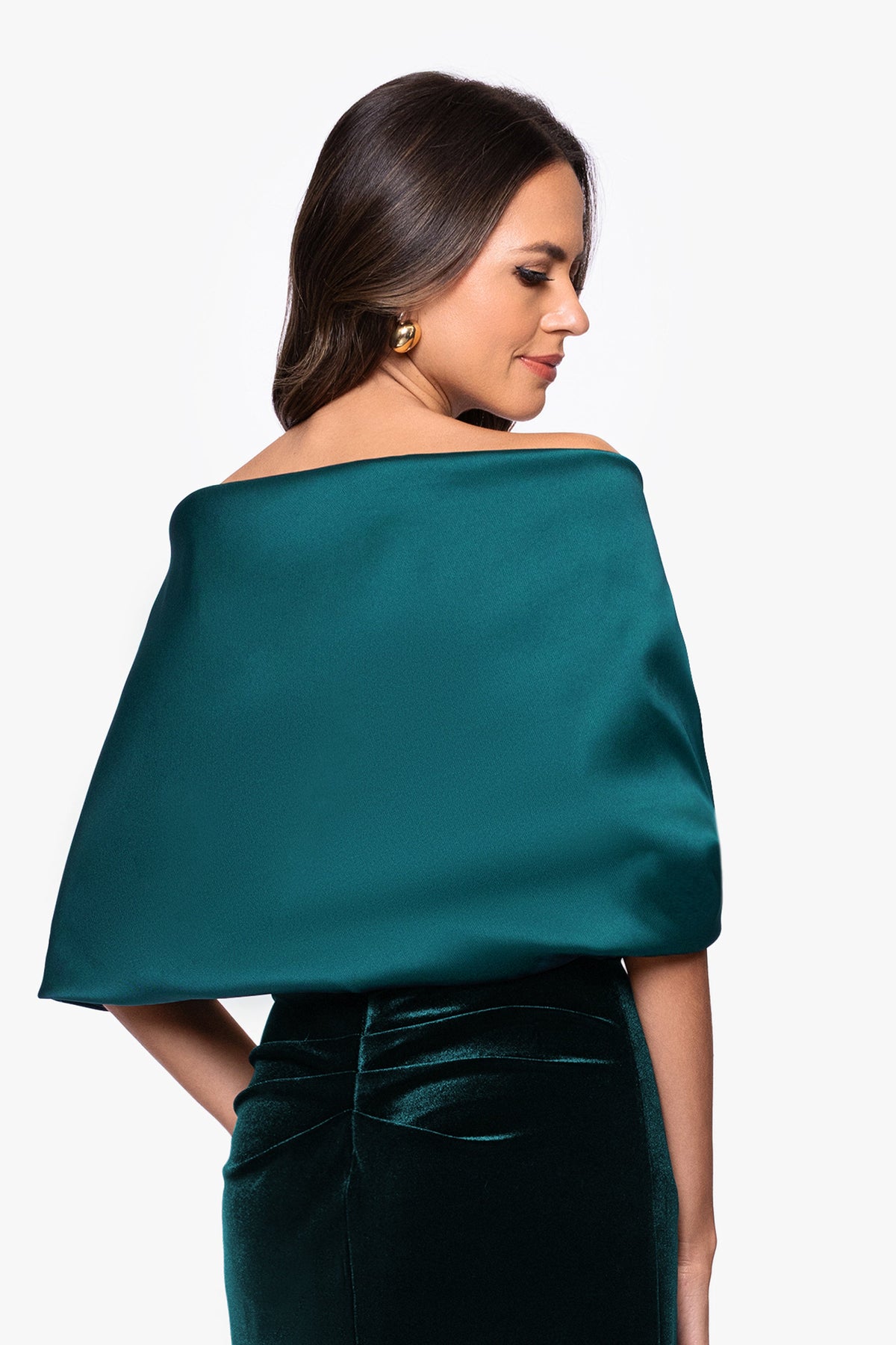 "Thalia" Stretch Mikado Shawl Wrap Navy